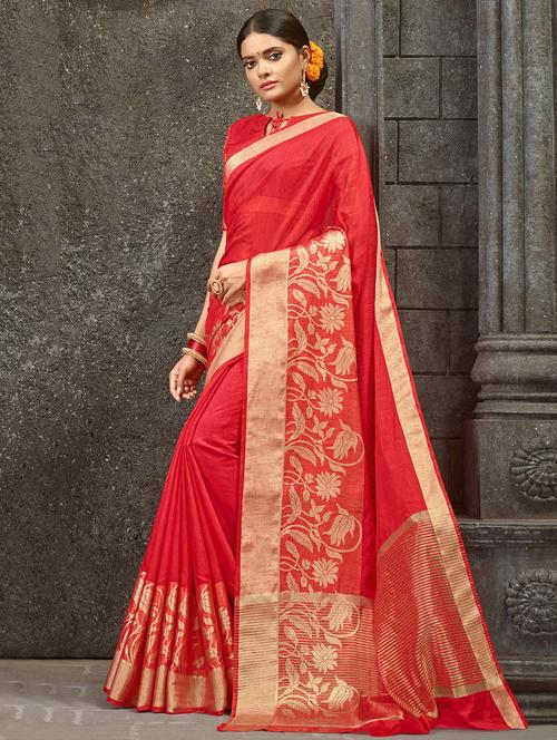 floral zari border woven saree with blouse - 16226806 - Very Small Image - 1