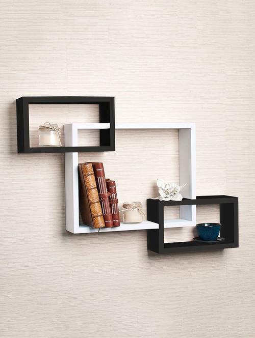 Intersecting Wall Shelves Rack- black & white  - free with wall coner shelf 2 shelve - black - 16226911 - Very Small Image - 1
