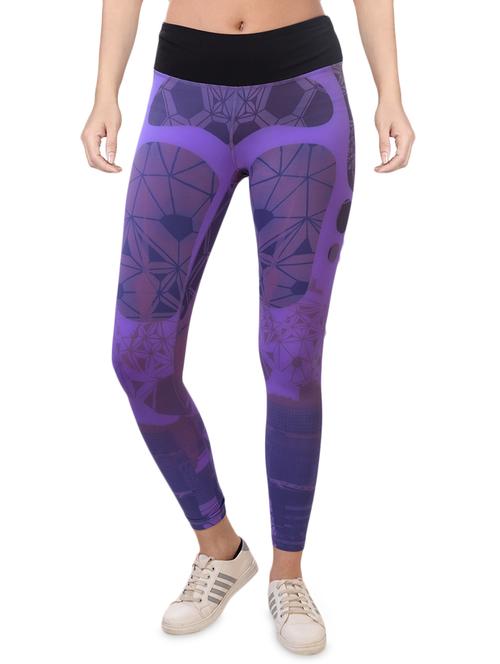 purple printed ankle length active wear tights - 16227426 - Very Small Image - 1