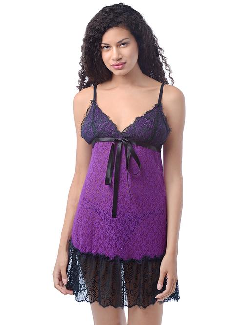 tie front contrast laced babydoll - 16227569 - Very Small Image - 1