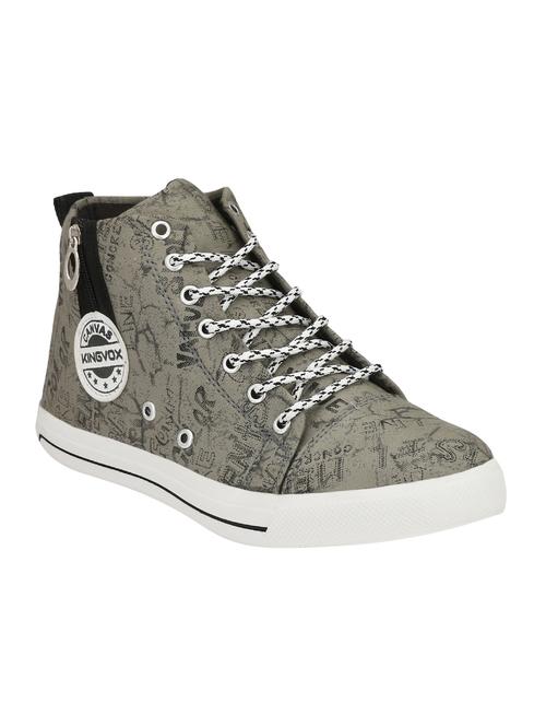 grey leatherette lace up sneakers - 16227990 - Very Small Image - 1