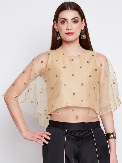 beige net embroidered blouse - 16228282 - Very Small Image - 1