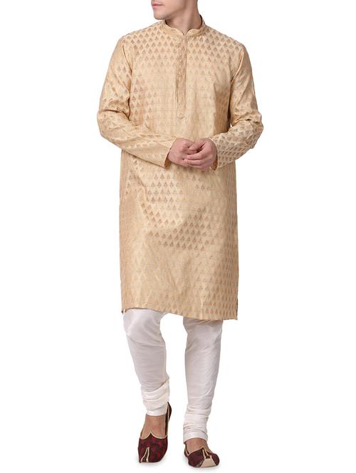 beige silk blend long kurta - 16228330 - Very Small Image - 1
