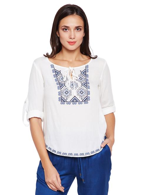 tie up neck embroidered top - 16228442 - Very Small Image - 1