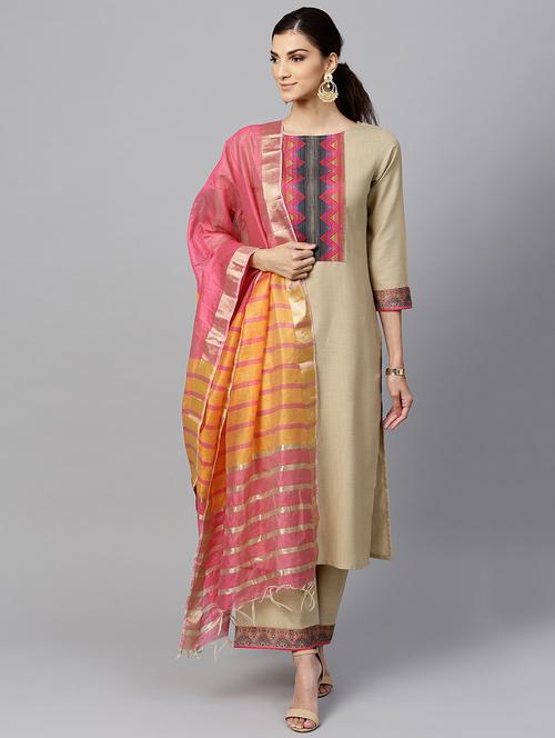 straight kurta palazzo dupatta set - 16228896 - Very Small Image - 1