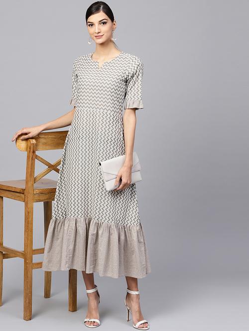 ruffle chevron a-line ethnic dress - 16228914 - Very Small Image - 1