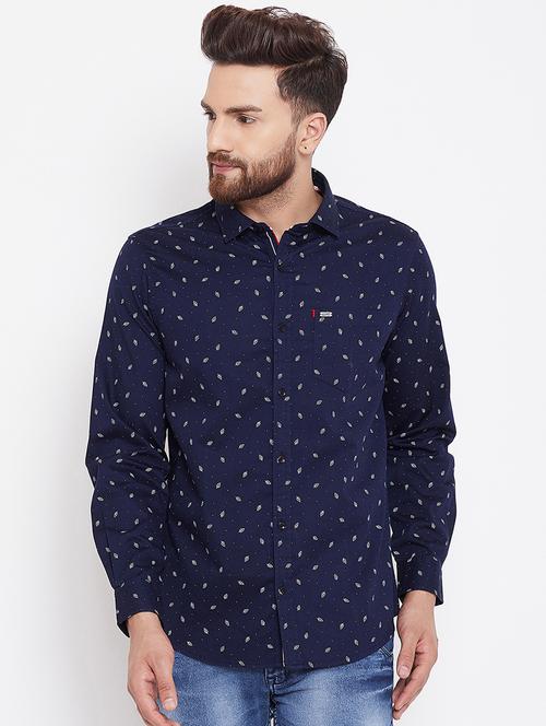 navy blue printed casual shirt - 16229733 - Very Small Image - 1