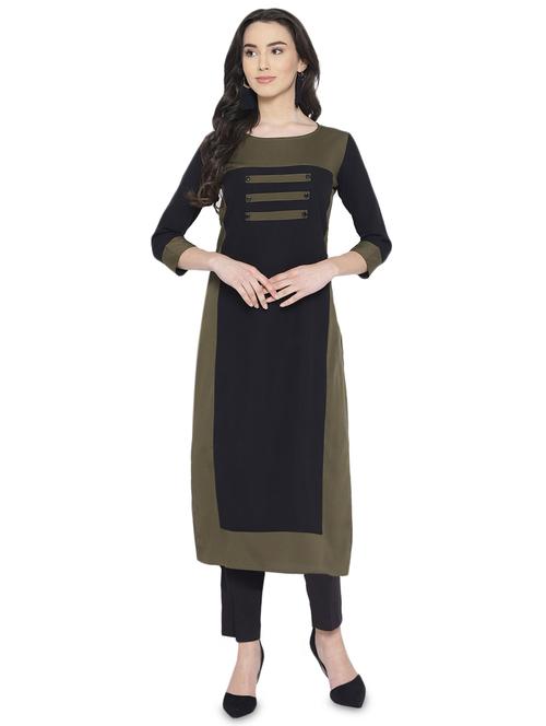 color block straight kurta - 16231222 - Very Small Image - 1