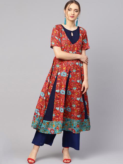 kalamkari printed anarkali kurta - 16231924 - Very Small Image - 1
