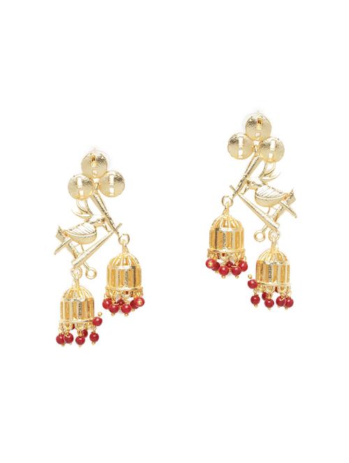 red metal jhumka earring - 16232509 - Very Small Image - 1