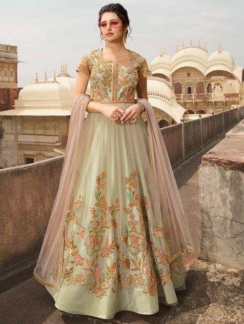 embroidered flared semi-stitched suit - 16233600 - Very Small Image - 1