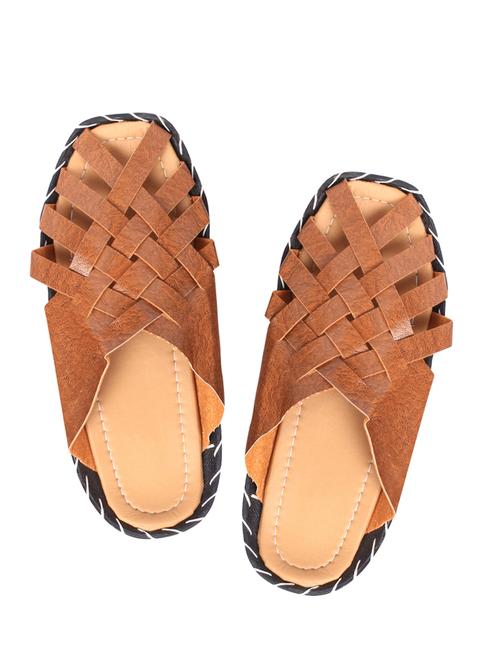 tan leatherette slip on slippers - 16236286 - Very Small Image - 1