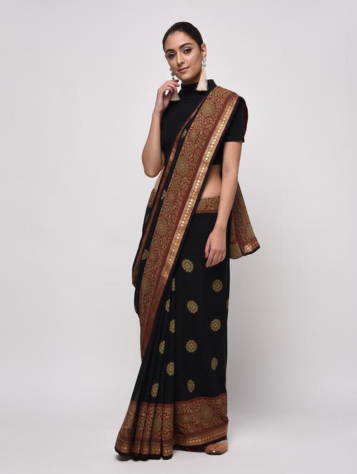 zari bordered floral saree with blouse - 16236741 - Very Small Image - 1