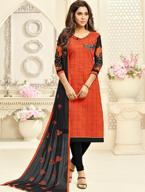 embroidered churidaar unstitched suit - 16242454 - Very Small Image - 1