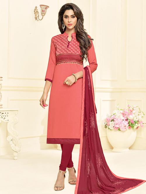 embroidered churidaar unstitched suit - 16242483 - Very Small Image - 1
