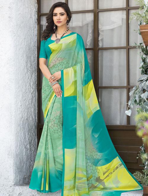 abstract printed saree with blouse - 16244118 - Very Small Image - 1
