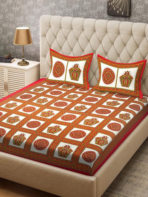 cotton double bedsheet with 2 pillow covers - 16244148 - Very Small Image - 1
