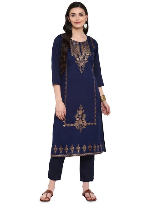 foil printed straight kurta - 16244748 - Very Small Image - 1