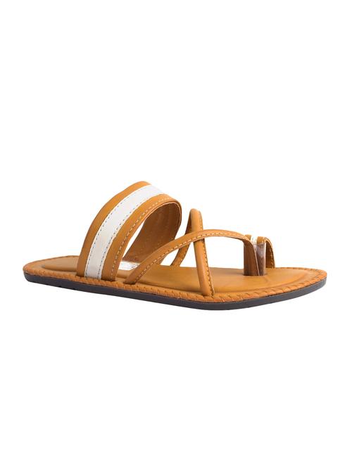 tan leatherette slip on slippers - 16245104 - Very Small Image - 1