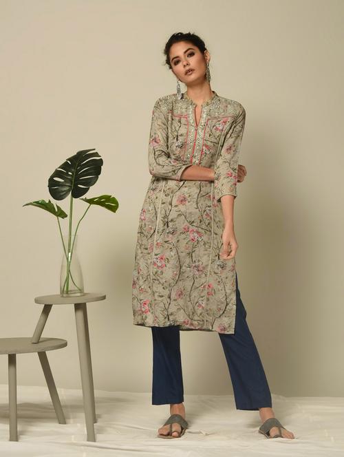floral embroidered straight kurta - 16245908 - Very Small Image - 1