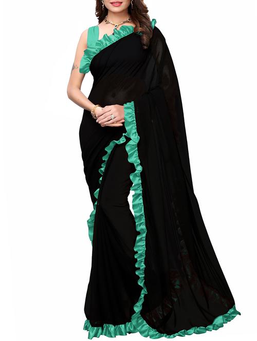 ruffle bordered fusion saree with blouse - 16246056 - Very Small Image - 1