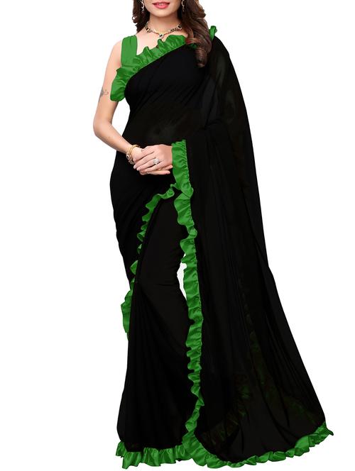 ruffle bordered fusion saree with blouse - 16246057 - Very Small Image - 1