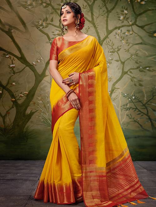 paisley zari border woven saree with blouse - 16246091 - Very Small Image - 1