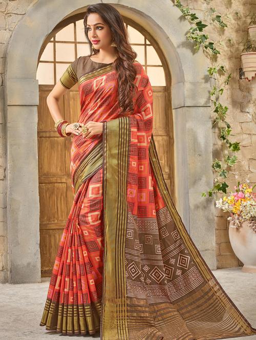 checkered zari motif tussar saree with blouse - 16246107 - Very Small Image - 1