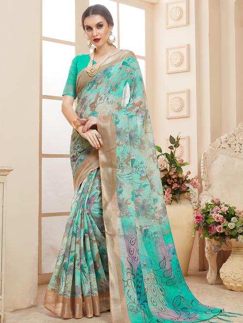 floral printed saree with blouse - 16248448 - Very Small Image - 1
