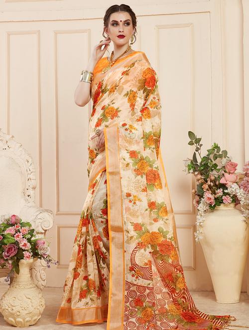 floral printed saree with blouse - 16248451 - Very Small Image - 1