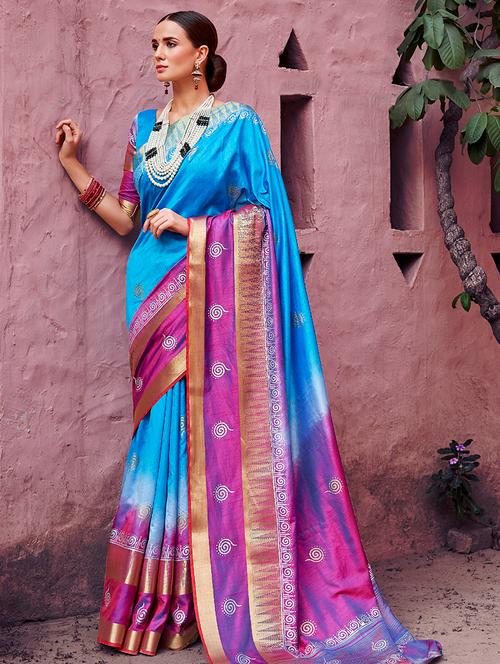 printed woven saree with blouse - 16248462 - Very Small Image - 1