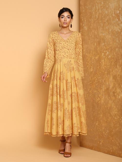 block print a-line ethnic dress - 16248873 - Very Small Image - 1