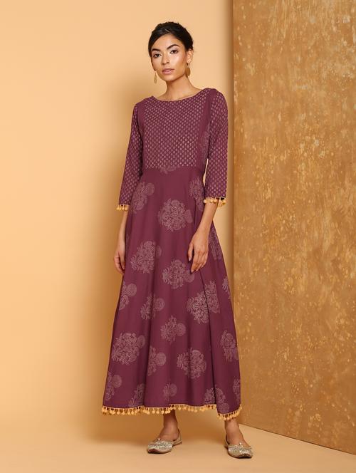 block print anarkali ethnic dress - 16248897 - Very Small Image - 1
