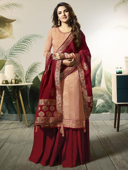 embroidered palazzo semi-stitched suit - 16249058 - Very Small Image - 1
