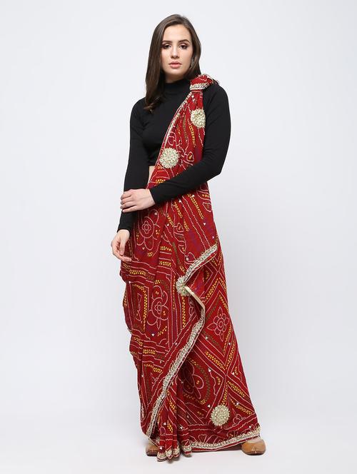 gota patti bandhani saree with blouse - 16249909 - Very Small Image - 1