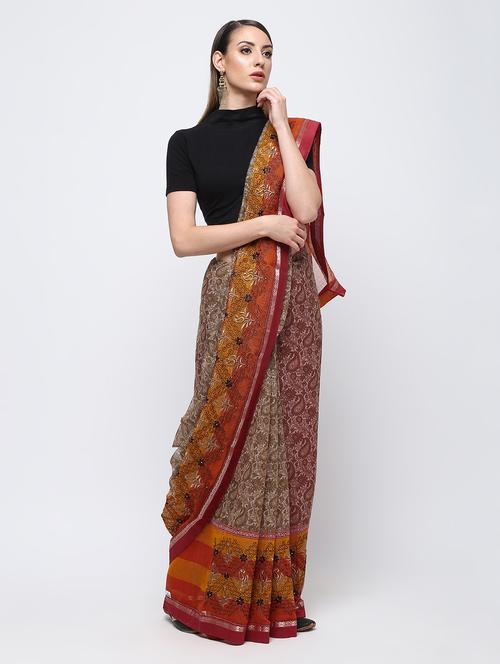 paisley printed kota doria saree with blouse - 16249972 - Very Small Image - 1