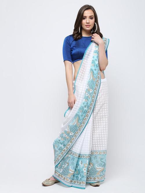 contrast border woven saree with blouse - 16249980 - Very Small Image - 1