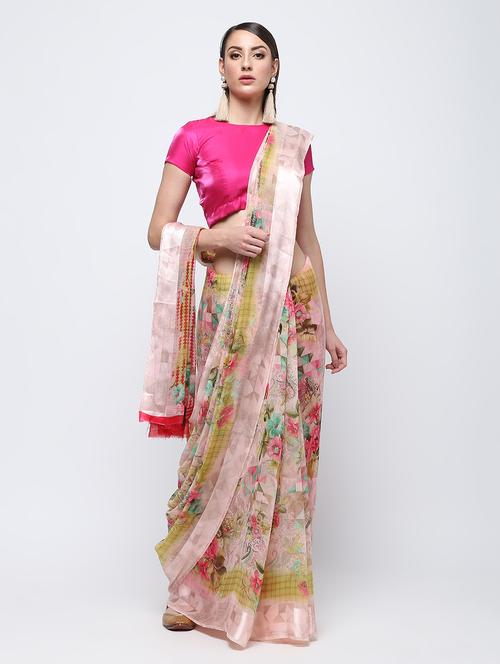 digital floral printed saree with blouse - 16249984 - Very Small Image - 1