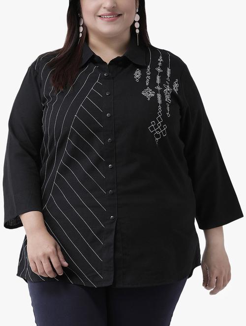 embroidered button up plus tunic - 16250247 - Very Small Image - 1