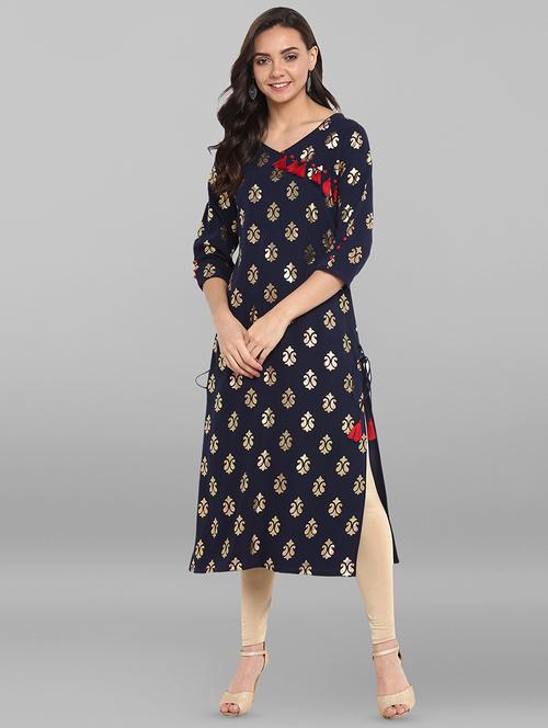 foil printed straight kurta - 16250380 - Very Small Image - 1