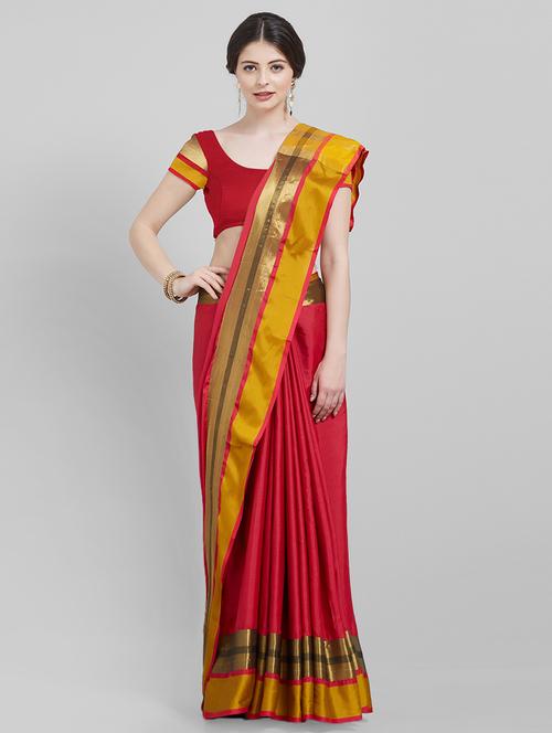 contrast bordered saree with blouse - 16251915 - Very Small Image - 1