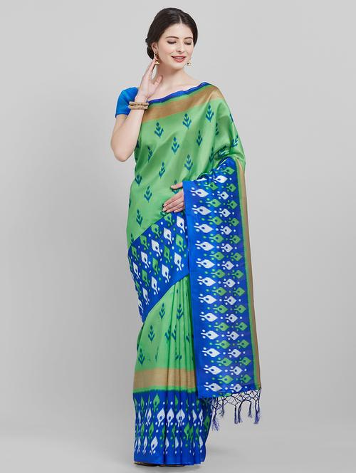 floral ikat printed saree with blouse - 16251923 - Very Small Image - 1