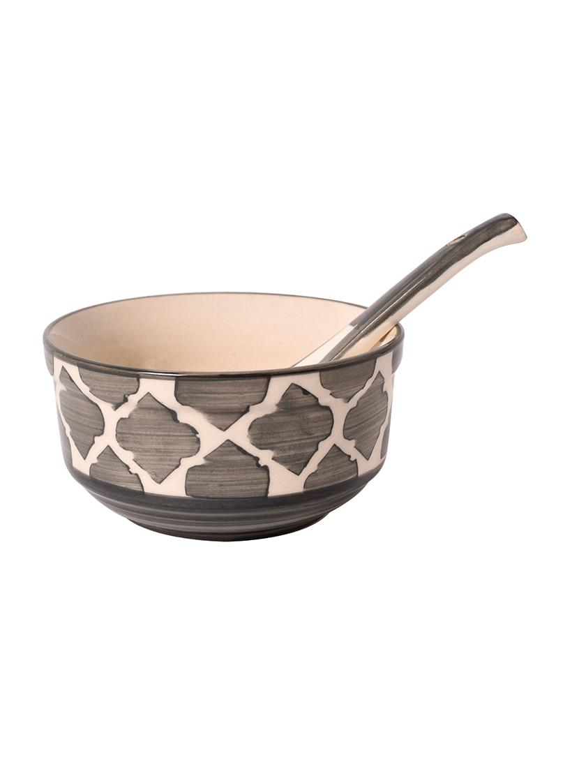 unravel india ceramic black & white pattern soup bowl(set of 6) - 16252202 - Zoom Image - 2