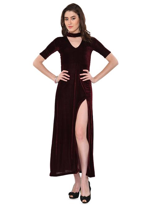 choker neck high slit dress - 16252575 - Very Small Image - 1