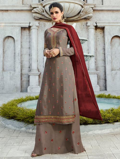 embroidered palazzo semi-stitched suit - 16252928 - Very Small Image - 1
