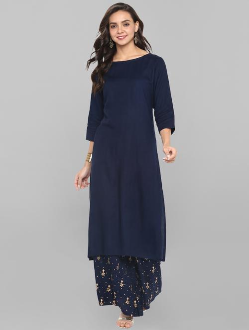 straight solid kurta palazzo set - 16253270 - Very Small Image - 1
