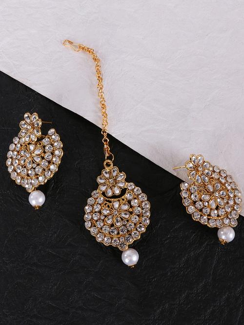 gold brass maang teeka - 16253450 - Very Small Image - 1