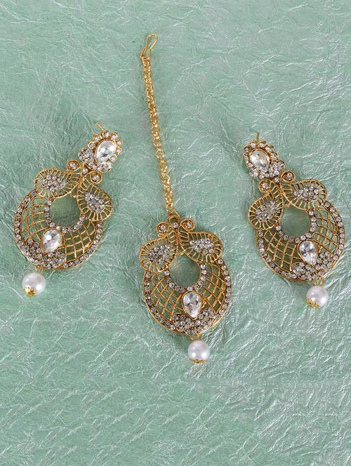 gold brass maang teeka - 16253454 - Very Small Image - 1