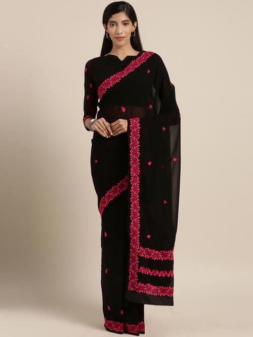 floral embroidered saree with blouse - 16256680 - Very Small Image - 1