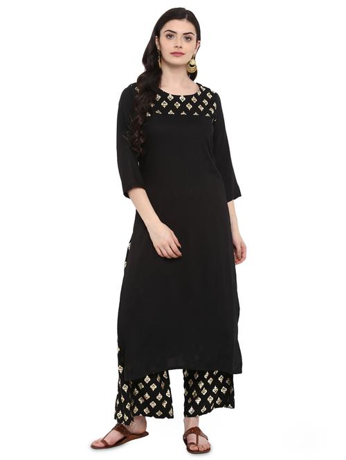 foil printed kurta with palazzo set - 16257658 - Very Small Image - 1